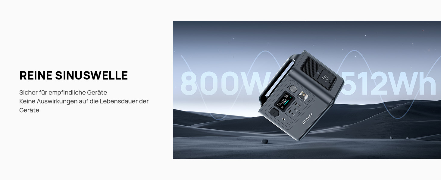 Портативна електростанція AFERIY, ємність 512 Wh, номінальна потужність 230 W