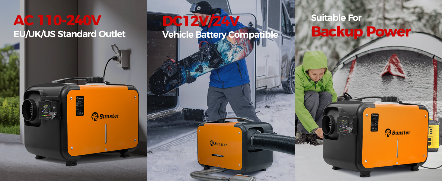 Дизельний опалювач 8kW з Bluetooth, 12V/24V/230V для вантажівки, автодому, транспорту. Автоматичний старт-стоп, 2025 (Помаранчевий)