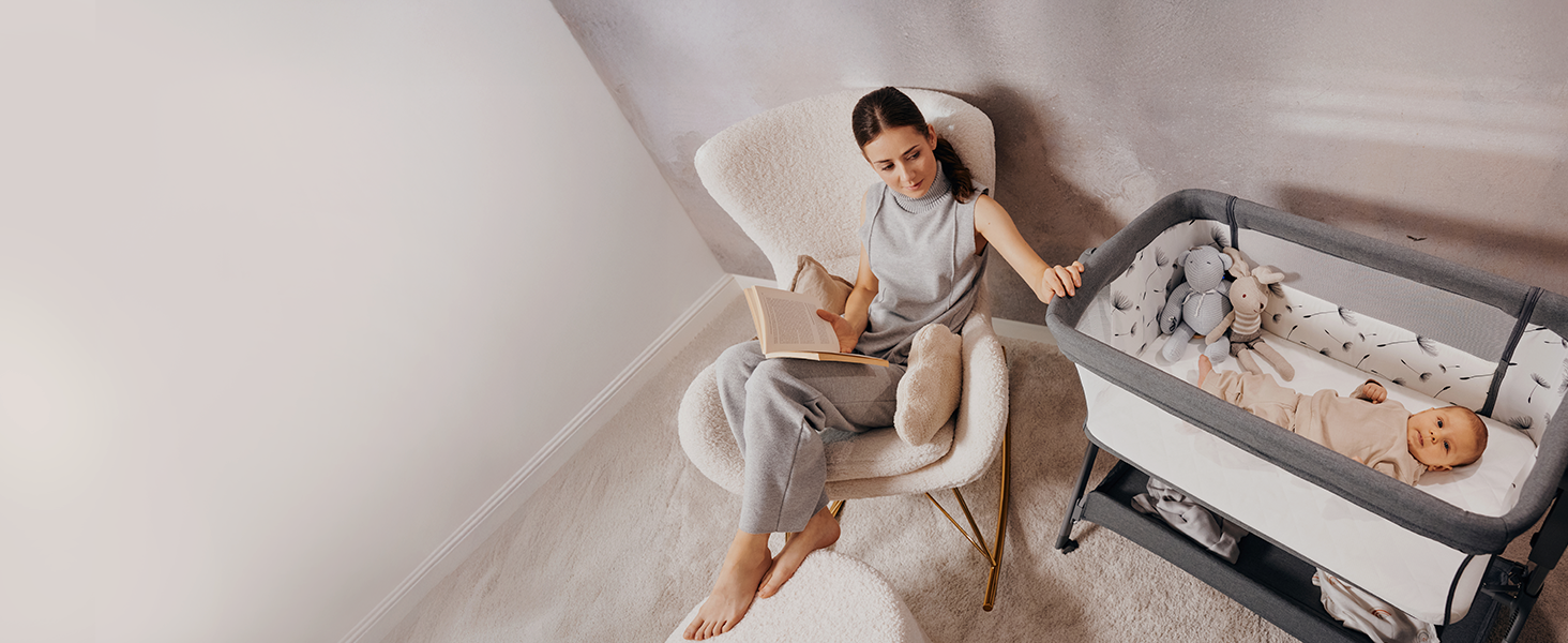 Дитяче ліжко Lionelo Leonie Plus 3 в 1: ліжко, коліска, ліжко-приліжко з регулюванням висоти, сітчасті стінки, знімною бічною панеллю та коліщатками з гальмом. Бежевий колір.