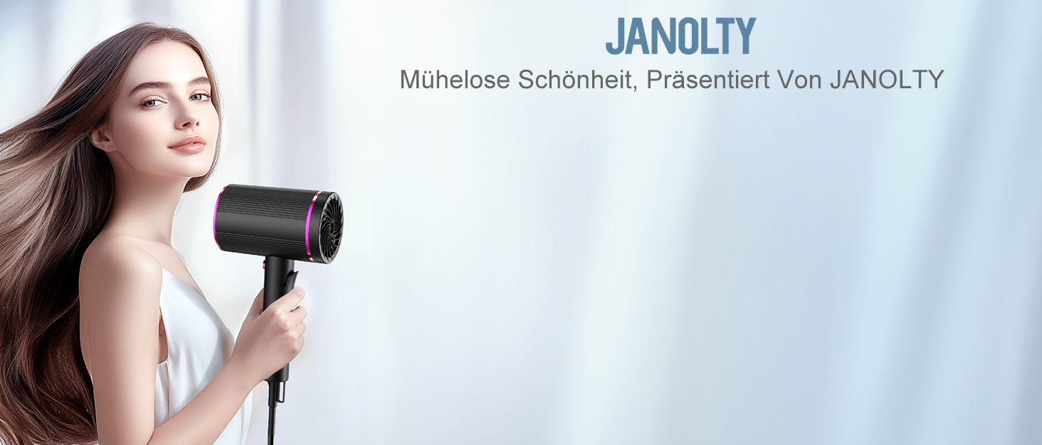Фен JANOLTY для подорожей: компактний, іонний, з дифузором та насадкою | 2400W, 3 швидкості, тихий мотор | У комплекті сумка