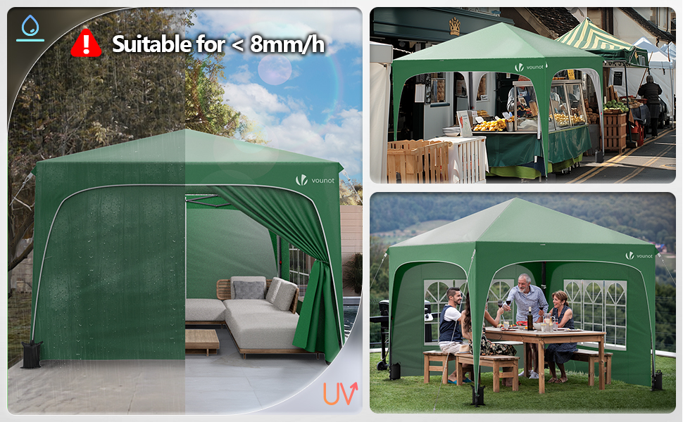 Альтанка садовий VOUNOT® 3x3м з бічними стінками та мішками для фіксації, водонепроникний шатер для вечірок, складна, зелена