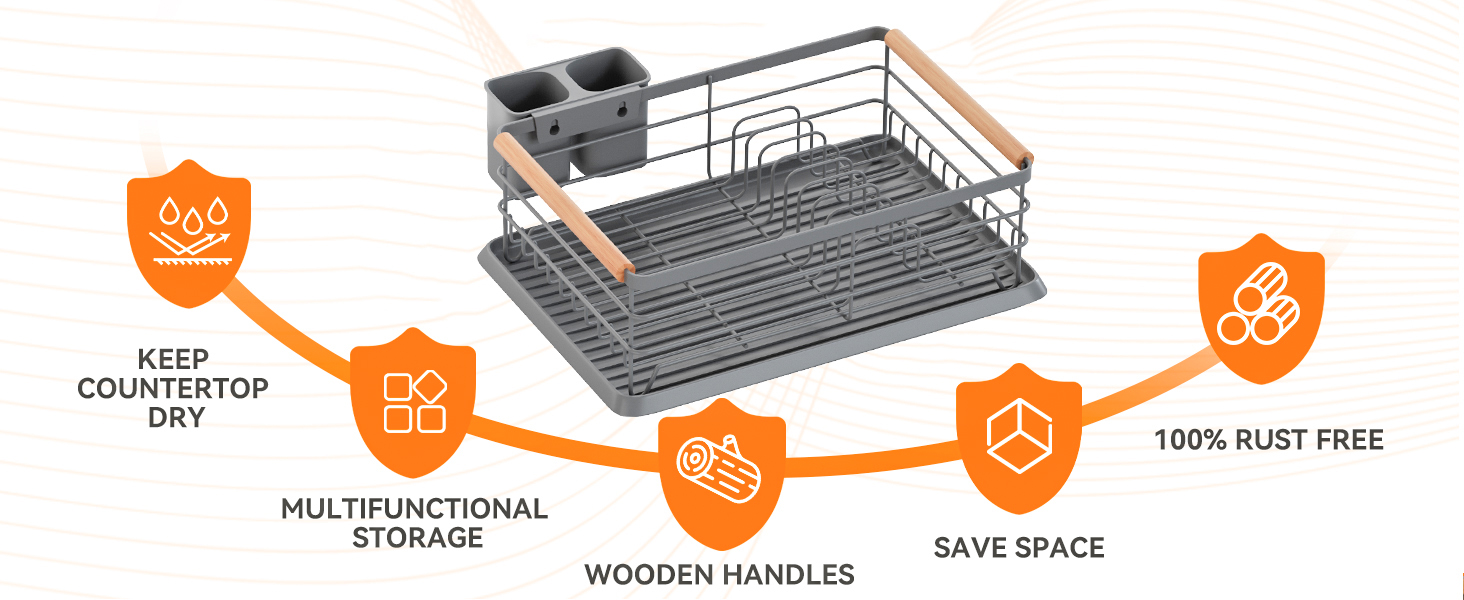 Сушарка для посуду BRIAN & DANY з піддоном, 42x30x15 см, сіра