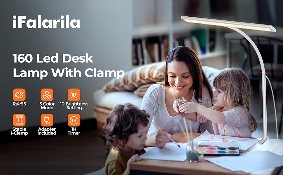 iFalarila Настільна лампа 10W з LED, диммер, USB-порт, 3 колірні температури, 10 рівнів яскравості, гнучкий 70см шийний світильник з пультом ДУ