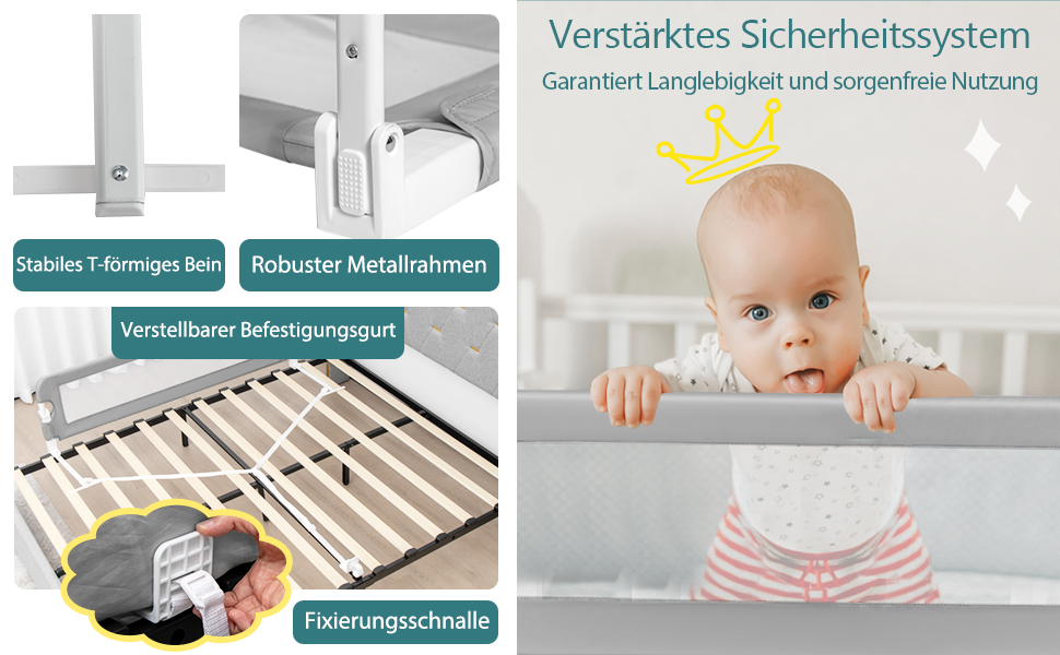 Бортик для ліжка COSTWAY складаний, захисний бар'єр для дитячого ліжка та батьківського ліжка 105x42 см (Сірий)