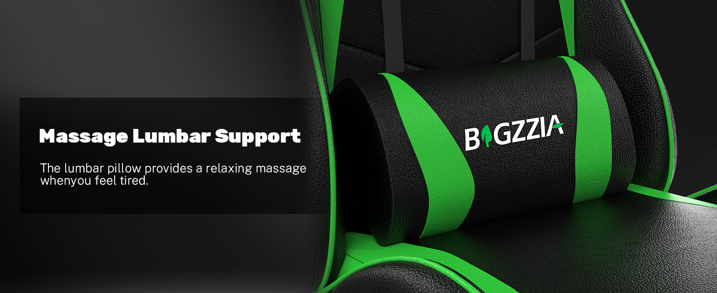 Ігровий крісло Bigzzia - ергономічне комп'ютерне крісло для геймерів з підголівником, RGB підсвічуванням, для підлітків та дорослих (чорно-зелене, без LED)