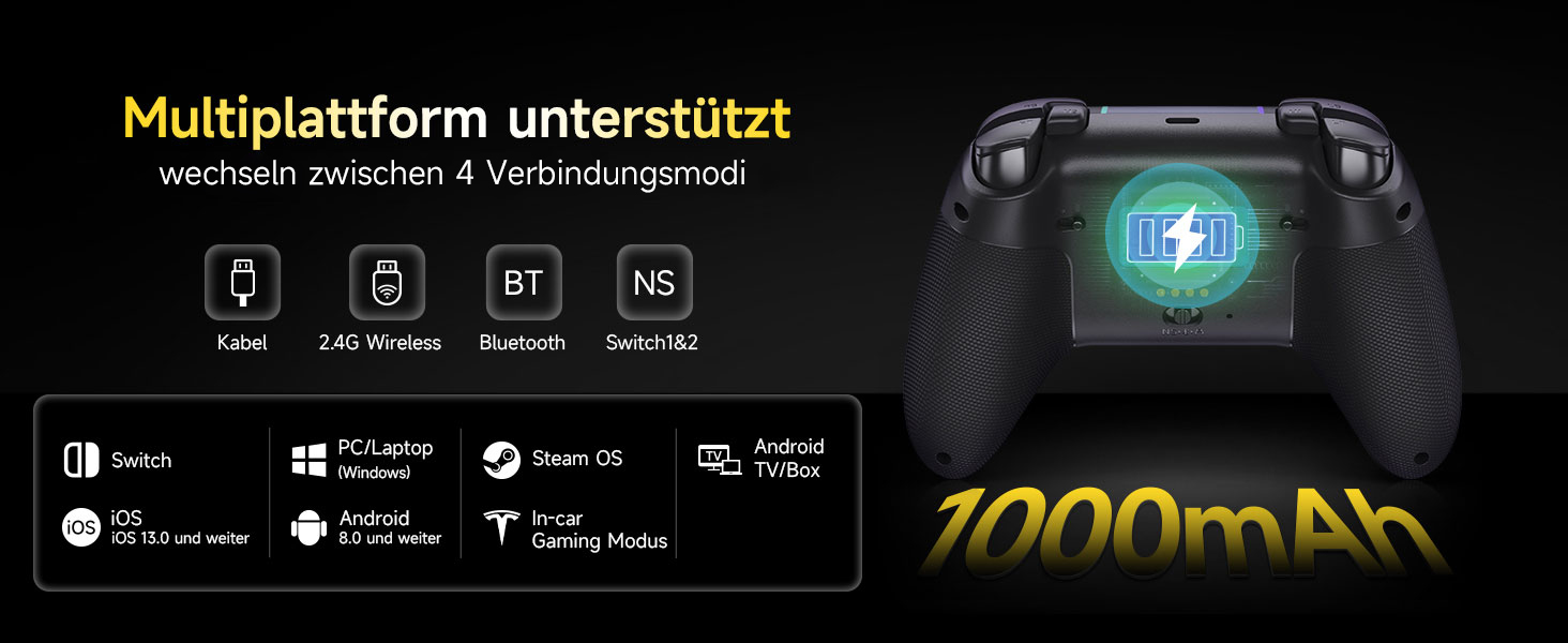 Бездротовий ігровий контролер EasySMX X05PRO для PC, Nintendo Switch, Android, iOS — Hall Joysticks, тихі кнопки, 2-рівневі тригери, 1000mAh, чорний