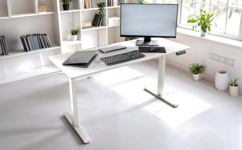 Електричний регульований стіл Arebos 120x60 см з пам'яттю | Столик для комп'ютера | Ергономічний офісний стіл | Стіл для стояння/сидіння | Бежевий