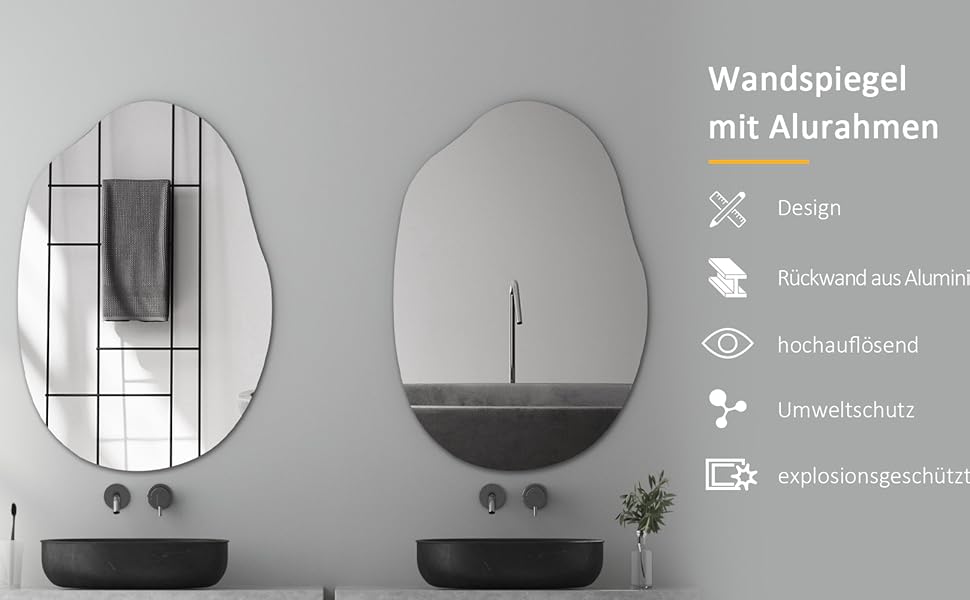 Дзеркало для ванної кімнати Spiegel Schwarz 40x60 см з металевим каркасом, прямокутне, для ванної, вітальні, спальні, гостьового WC