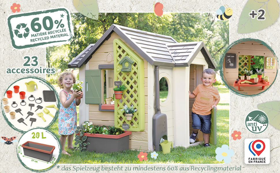 Дитячий садовий будиночок Smoby Life Garten Spielhaus 128x132x135 см з переробленого пластику - для дітей від 2 років