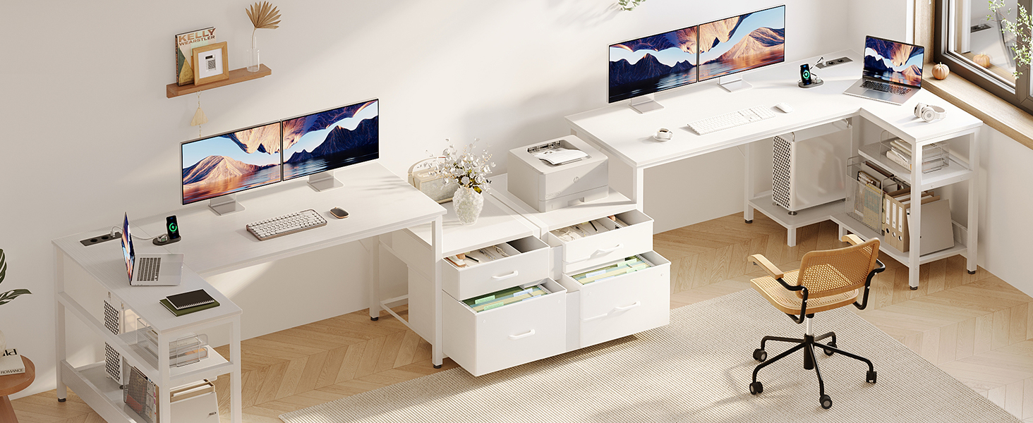 Комп'ютерний стіл кутовий Coleshome з ящиками, білий, 160x80 см