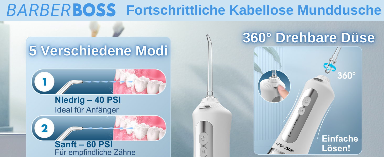 Електрична ірigator для порожнини рота BarberBoss QR-7024 (білий) - 5 насадок, різні режими очищення