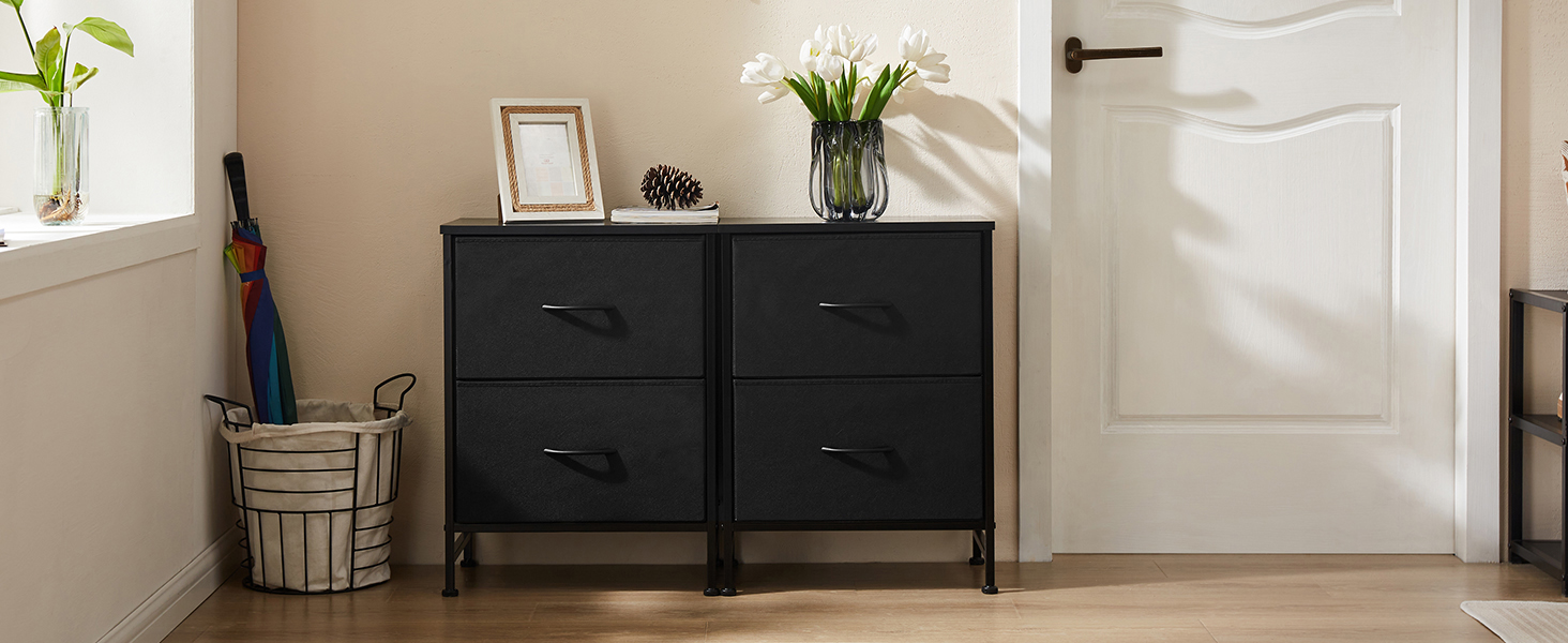 Набір приліжкових тумбочок DUMOS, 2 шт. з шухлядами, стилі індустріальний, для спальні, вітальні, дитячої, передпокою, білий/чорний