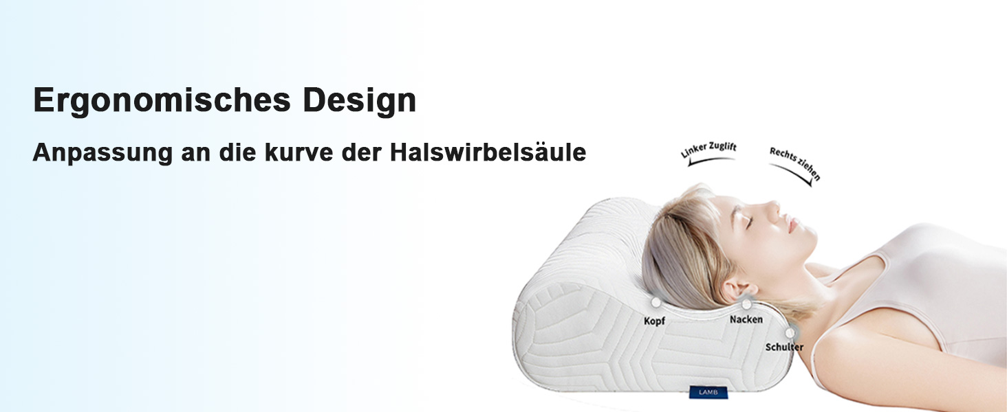 Подушка для шиї з Memory Foam LAMB, регульована висота, ергономічна, знімний чохол (50x36x10/8 см, біла, 2 шт)