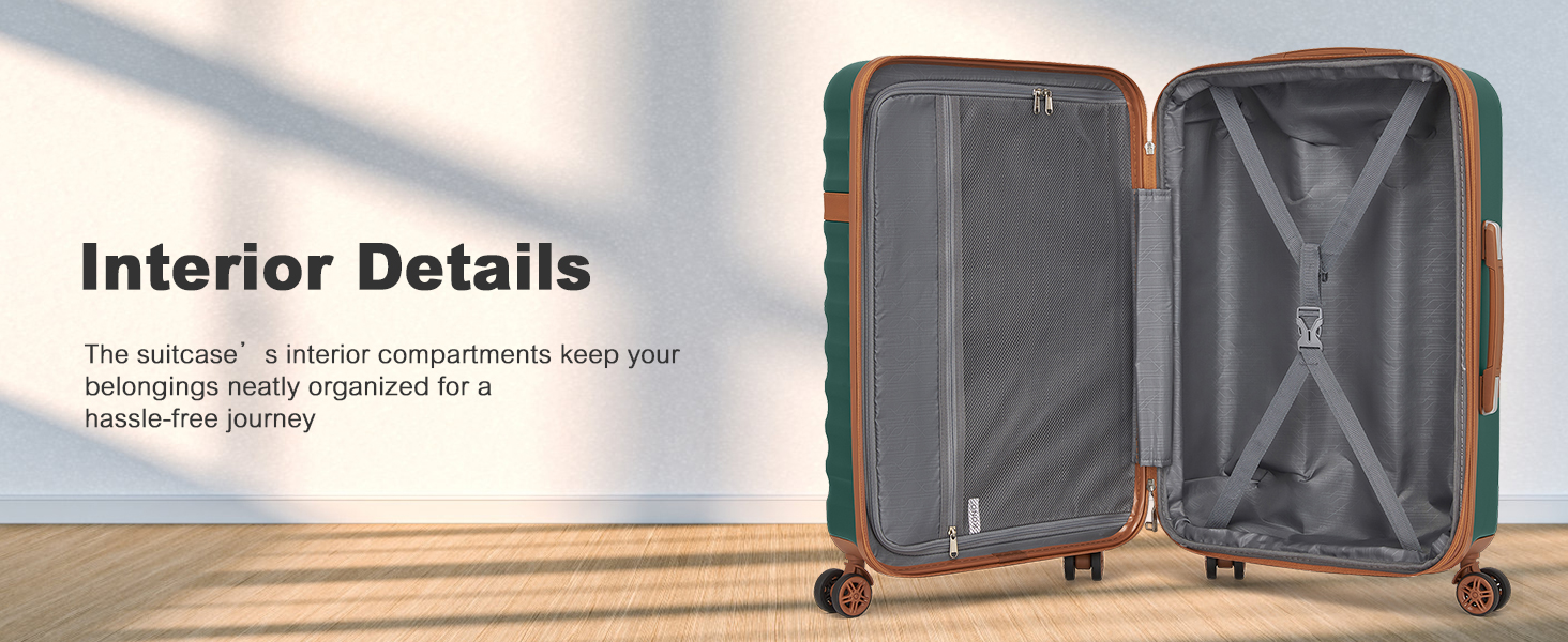 KONO Чемодан-Тролей середнього розміру, валіза для подорожей з ABS+PC, жорсткий корпус, 4 колеса, TSA замок (L) (65см, темно-зелений/коричневий)