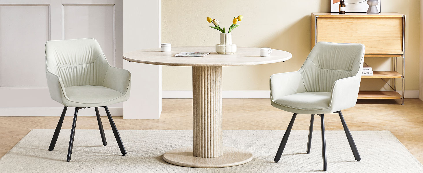 Набір обідніх крісел 6 шт., поворотні, з підлокітниками, 360°, м'які, оксамитові, для вітальні, кухні, робочого кабінету, спальні (бежевий)