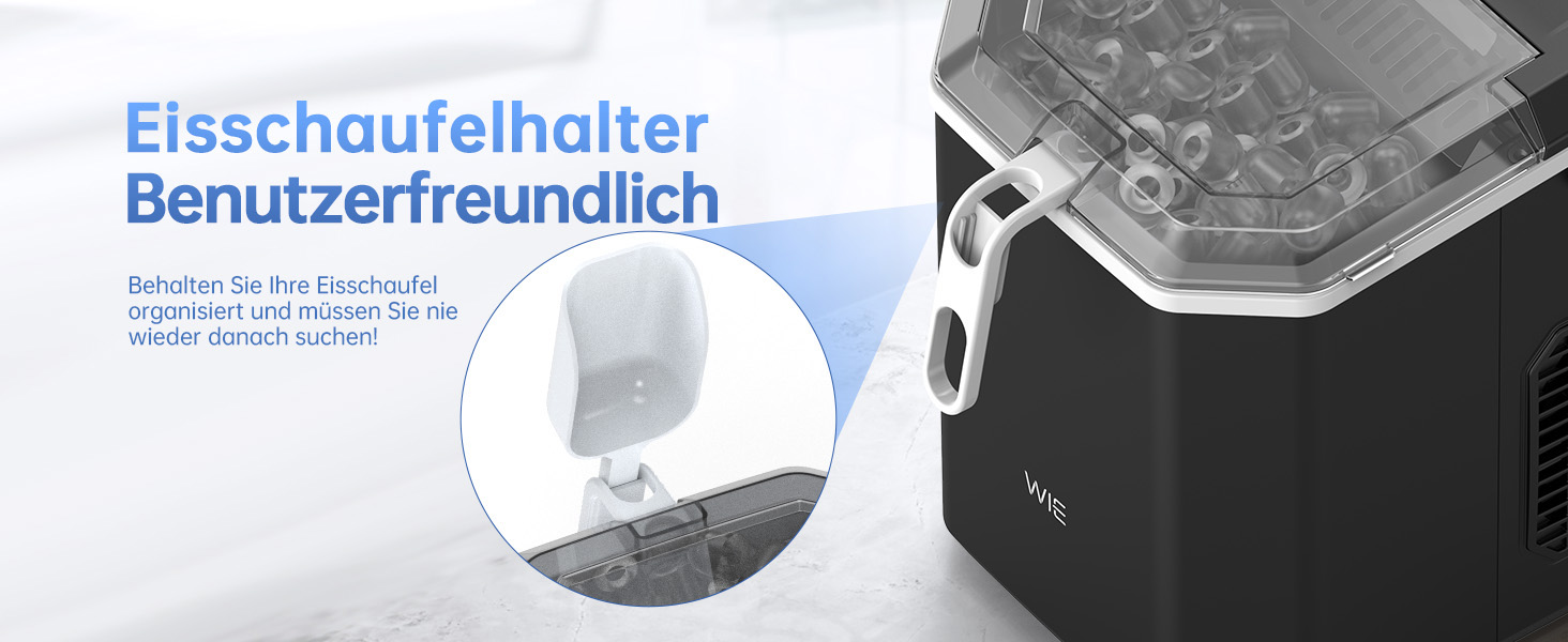 Льодогенератор WIE Kleine 1.3л для дому, офісу, бару - швидке виробництво льоду (9 кубиків за 6 хв), самоочищення, чорний