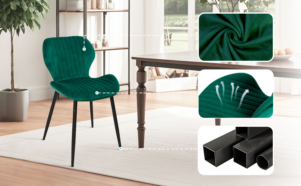 Набір з 2-х м'яких крісел для вітальні, кухні та їдальні CangLong, зелені, з масивними дерев'яними ніжками