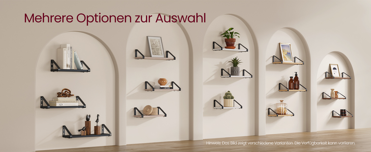 Настінна полиця VASAGLE, 6 шт. у наборі, полиці для стін, 30/35/40 см, для вітальні, кухні, кабінету, ванної кімнати, вінтажний коричневий + матовий чорний, LWS033K02