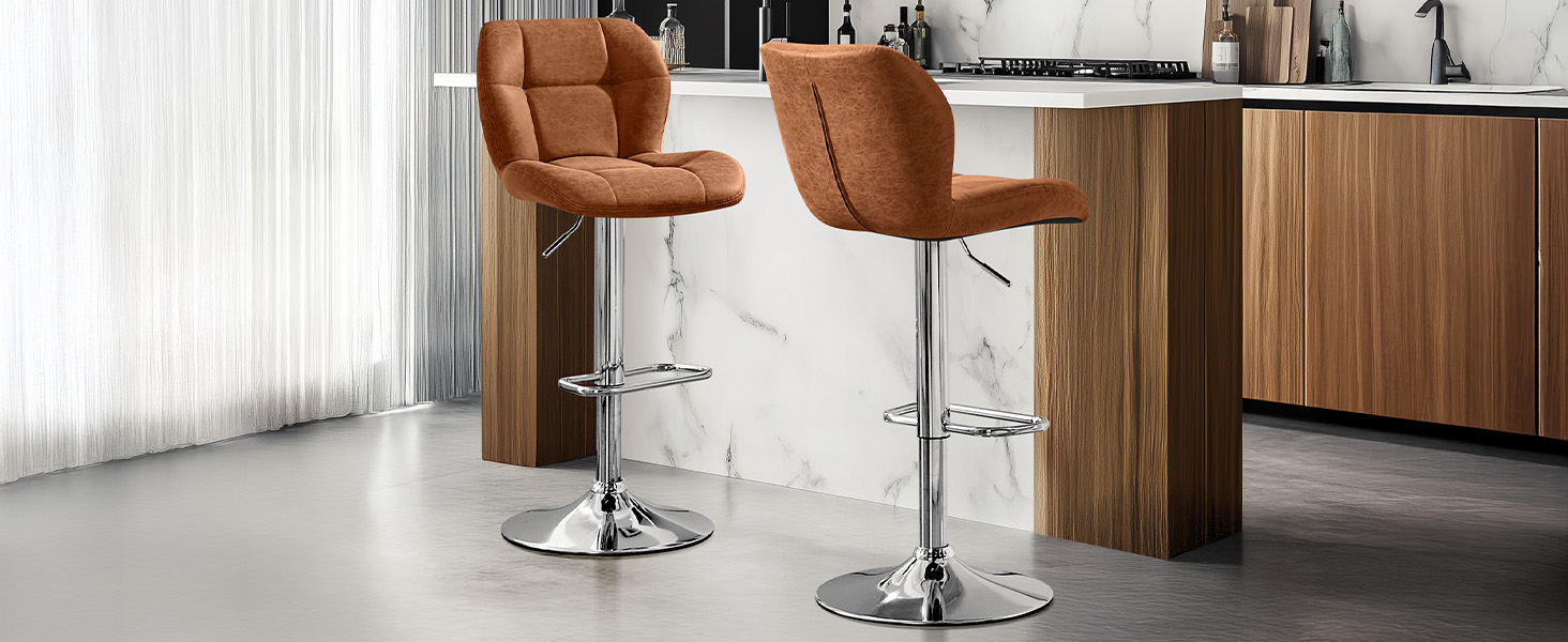 Барні стільці Yaheetech (2 шт.) - регульована висота, 360° обертання, PU-шкіра, чорний/ретро-коричневий