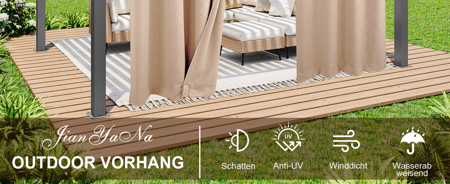 Комплект погодостійких штор Jianyana Outdoor Curtain з 2 шт. з люверсами для балконного патіо Pergola (сірий, 132x274 см)