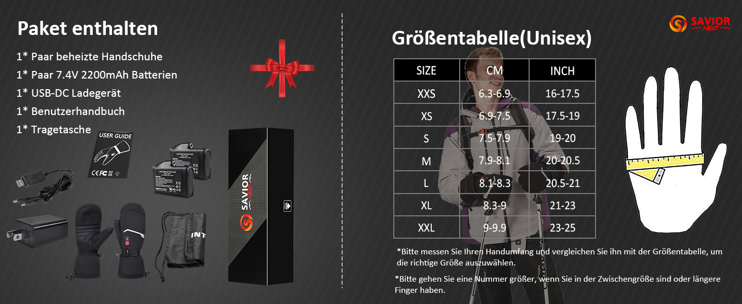 Обогревні рукавиці SAVIOR HEAT для чоловіків та жінок, акумуляторні, для катання на лижах, сноуборді, мотоциклі, туризмі (XXL, чорний)