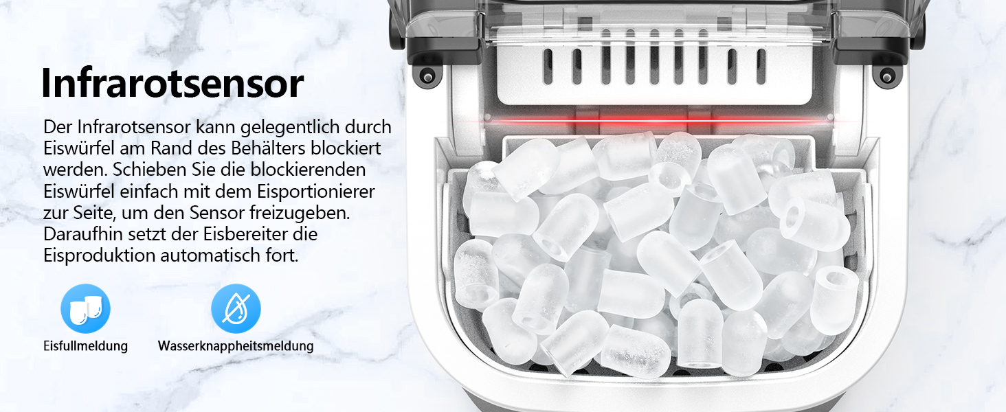 Льодогенератор портативний Klein Ice Maker 12 кг/24год, швидке виробництво льоду (8 кубиків за 6 хв), 2 розміри кубиків, самоочищення для дому, кухні, кемпінгу, вечірок