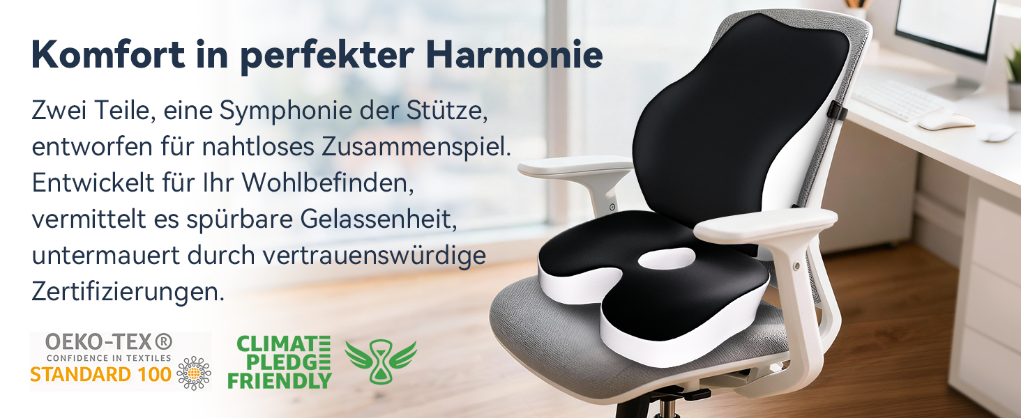 Набір подушок для сидіння з memory foam: для офісного крісла, авто, дому та подорожей. Комфорт спини та сідниць. Чорний колір