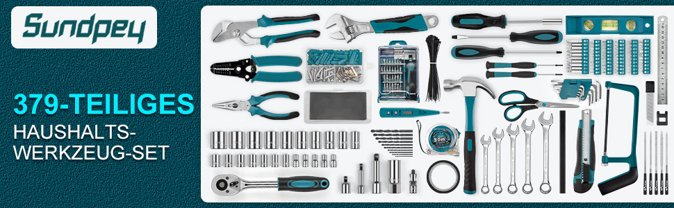 Набір інструментів Sundpey 379 предметів в кейсі з висувним ящиком, універсальний набір для дому та ремонту, синій