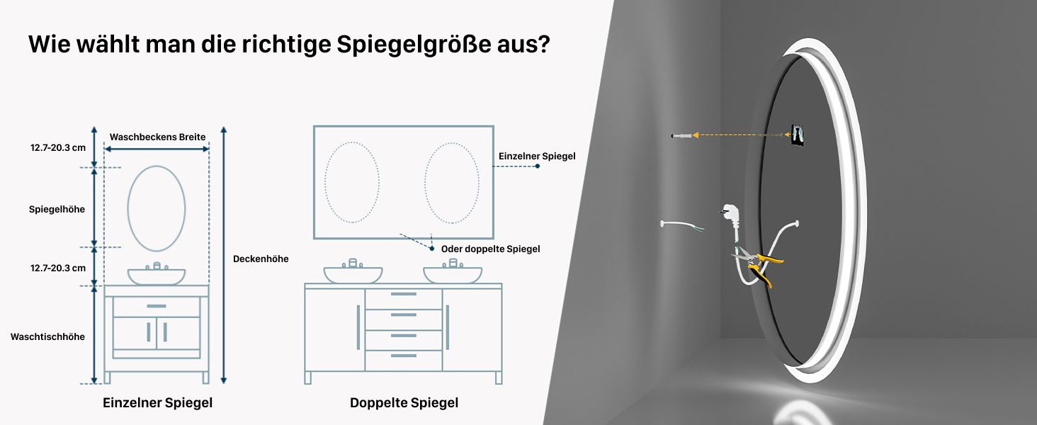 Дзеркало для ванної кімнати LUVODI кругле з підсвічуванням: LED дзеркало 60 см з регульованою яскравістю, 3 кольори світла, сенсорне управління, запобігання запотіванню, енергозбереження, для ванної кімнати, гостьового туалету