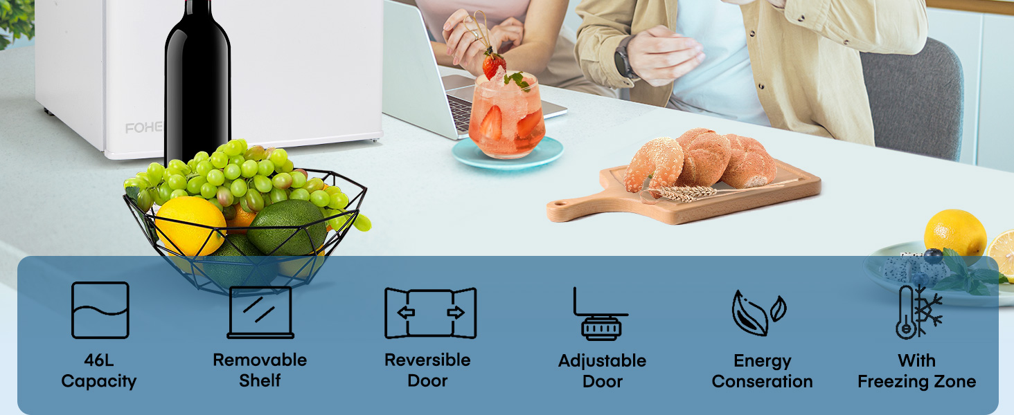 Міні-холодильник E 46L з морозильною камерою, енергоощадний, регулювання температури, білий