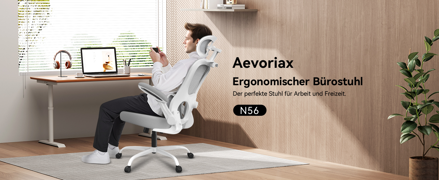 Ергономічне крісло Aevoriax N56 для офісу, з підтримкою попереку та м'яким сидінням, сірого кольору