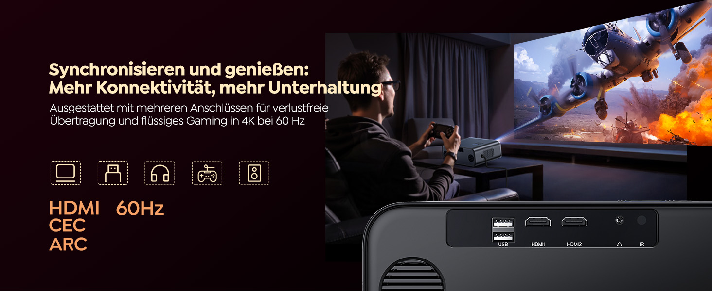 Проектор WiMiUS 1100 ANSI з 4K, Dolby Audio, WiFi 6, Bluetooth та Автофокусом для Домашнього Кінотеатру та Відкритих Подій (Android/iPhone)