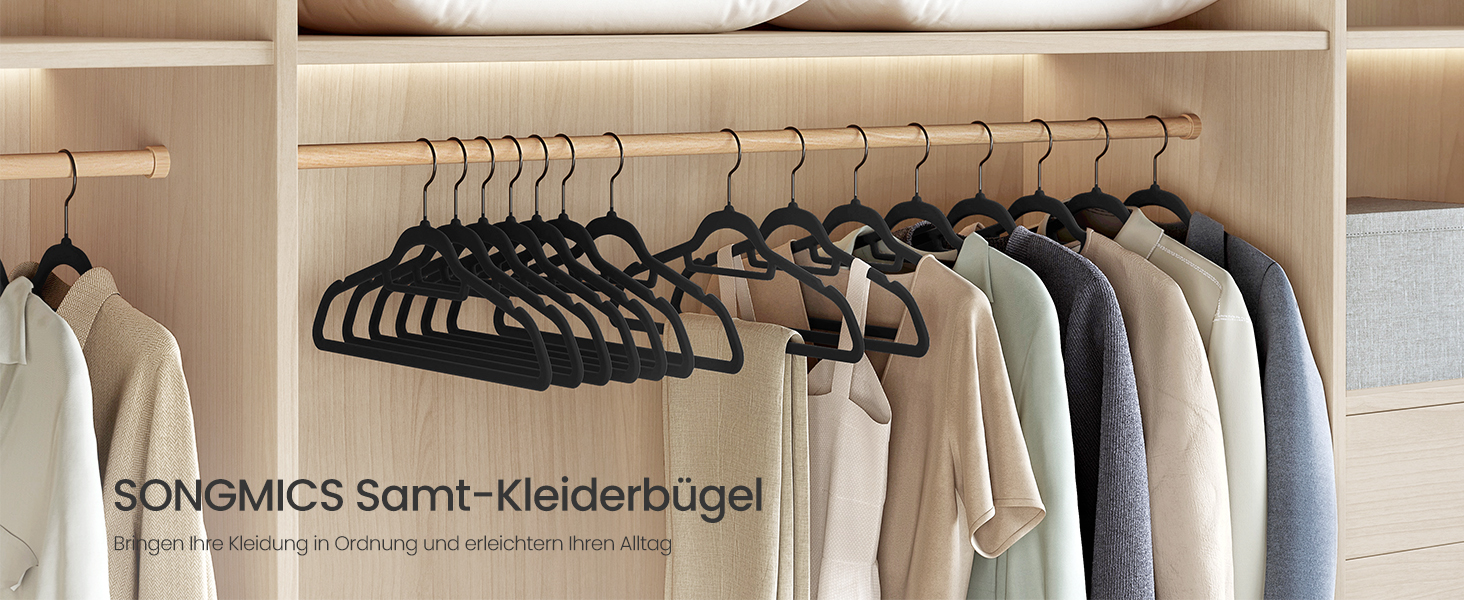 Плечики для одягу SONGMICS з оксамитовим покриттям, 20 шт., антиковзаючі, для краваток, 360° обертовий гачок, 0,6 см, економія місця, 43,5 см, для пальто, штанів, срібно-світло-зелені