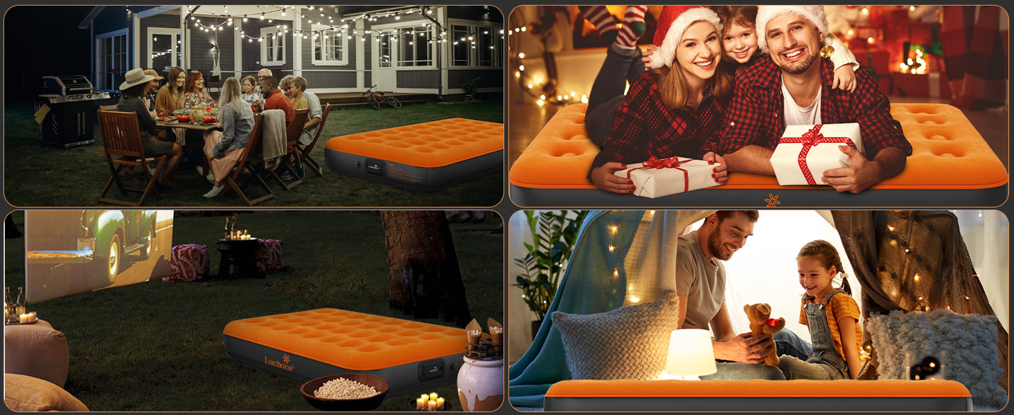 Надувна матрац Luxchoice з самонадувною системою та портативним насосом. Двоспальне ліжко для кемпінгу, подорожей та дому. Розмір 203x152x22 см, вантажопідйомність 250 кг