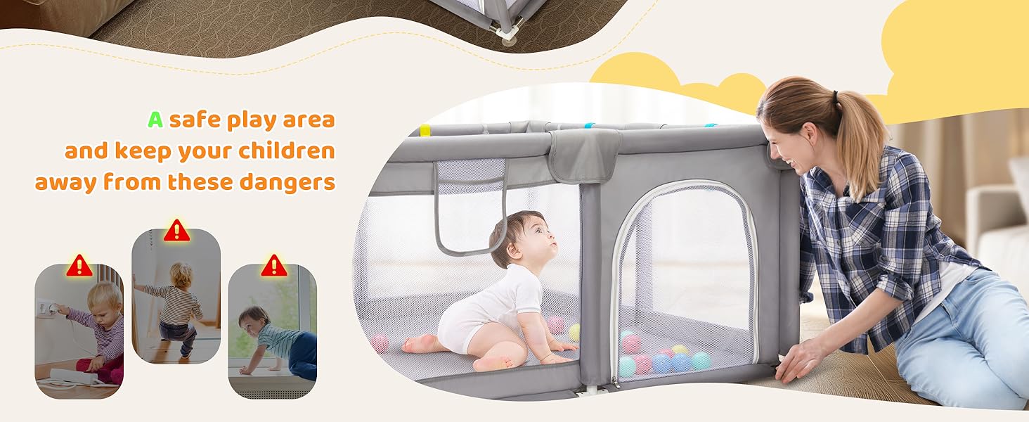 Манеж дитячий CHOLY для немовлят та малюків 128x128 см, сірий. Безпечний, з сіткою, м'яким захистом, легко збирається