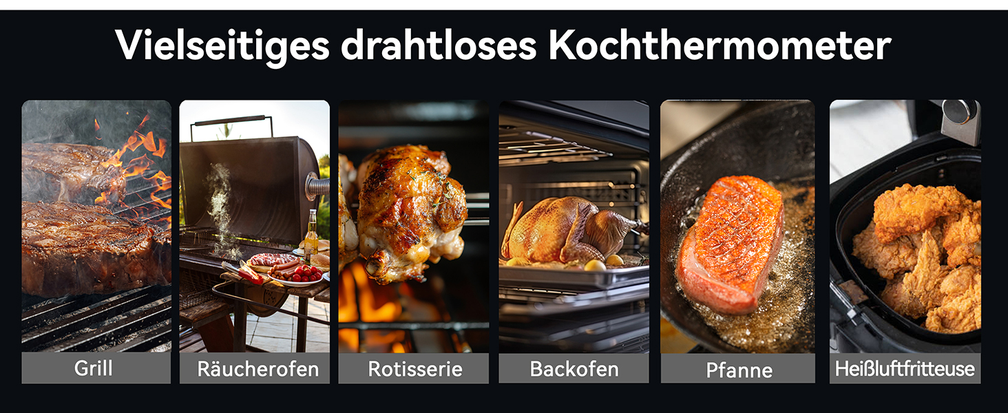 Бездротовий термометр для м'яса BFOUR з 2 зондами, Bluetooth, LCD-дисплей, керування через APP, цифровий термометр для приготування на грилі, в духовці, мангалі, BF-40 PRO, чорний