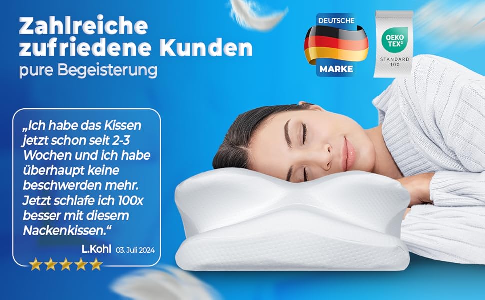 Ортопедична подушка з піною з пам'яті - подушка для шиї - ергономічна подушка для голови - для болю в шиї - подушка для тих, хто спить на боці, біла