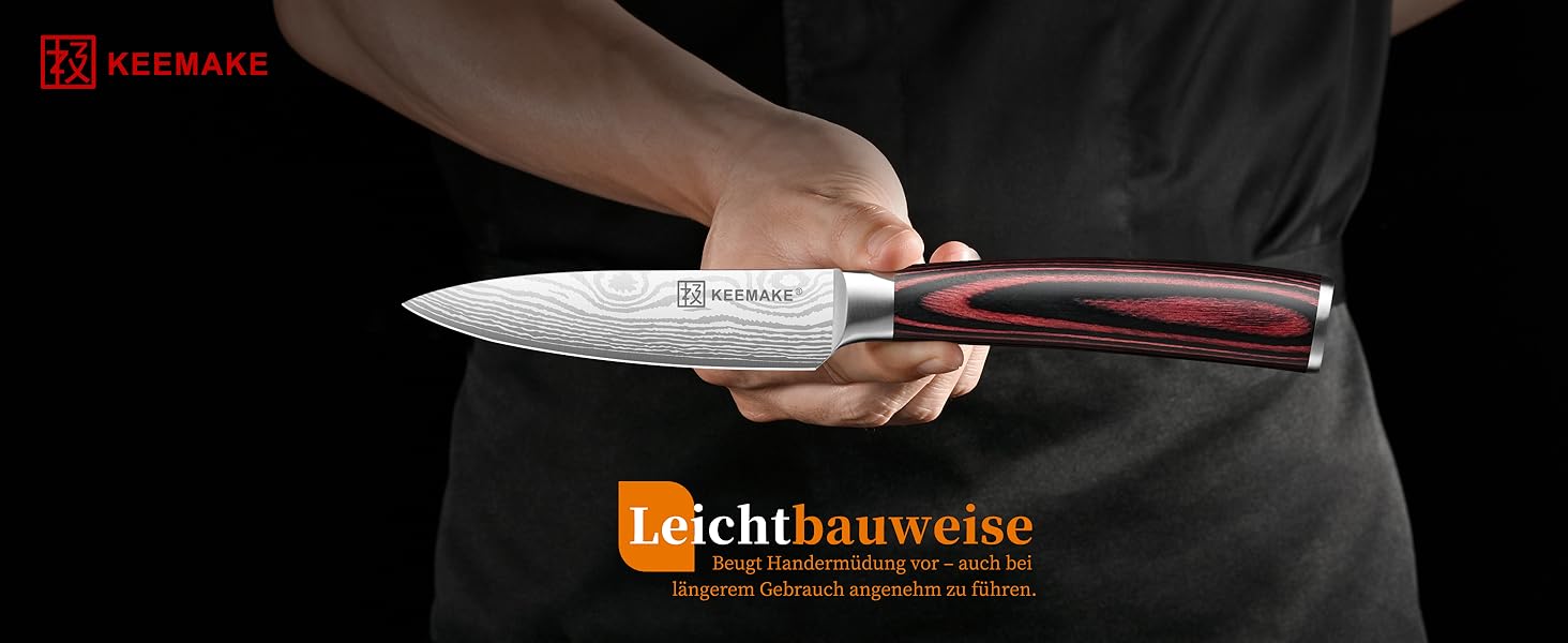 KEEMAKE Набір професійних кухонних ножів з нержавіючої сталі з захистом леза, гострі ножі шеф-кухаря та універсальні ножі для м'яса, овочів та риби (овочечистка 8.9 см)