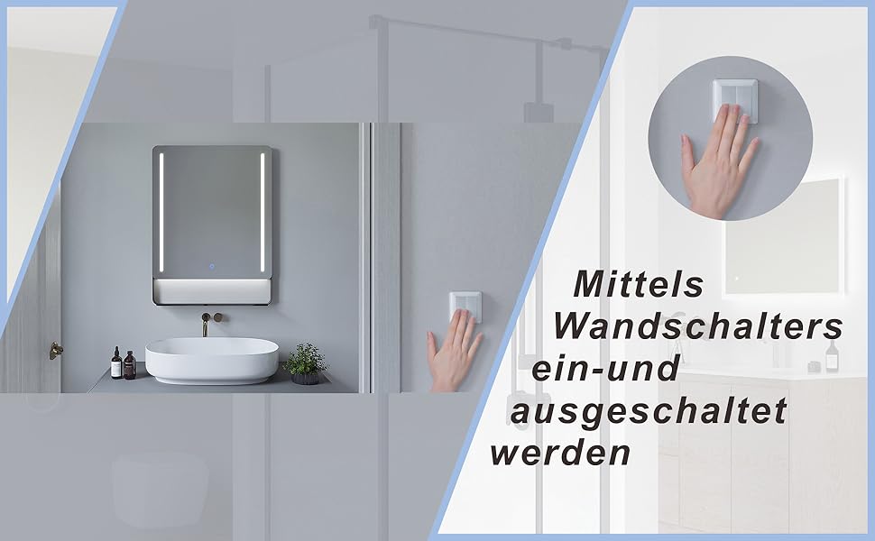 Дзеркало для ванної кімнати AQUABATOS LED 50x70 см з підсвічуванням, сенсорне керування, 6400K, IP44, CE, енергозберігаюче