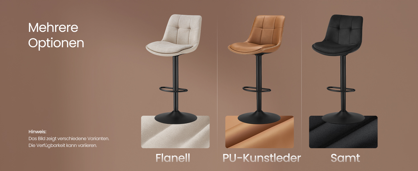 Барні стільці VASAGLE 2 шт. регульовані по висоті, обертаються, зі спинкою та підставкою для ніг, для кухні, їдальні, бару, сталь, LJB195G02 (Чорний, Велюр)