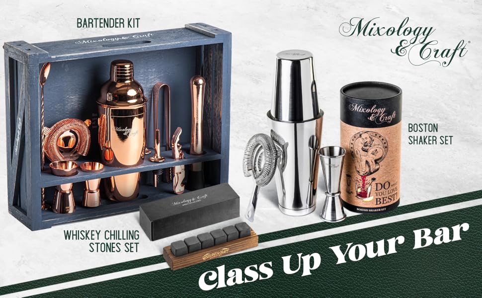 Набір для приготування коктейлів Mixology & Craft Cocktail Shaker Set 11-tlg. з нержавіючої сталі з барним аксесуаром - сріблястий, коричневий, дерево