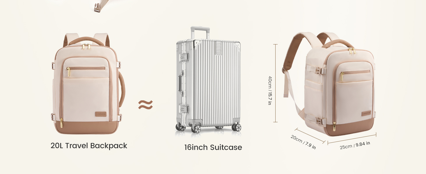 Рюкзак LOVEVOOK для ручної поклажі Ryanair, 40x20x25 см, 20L, бежевий/хакі. Підходить під вимоги авіакомпанії, для ноутбука, під сидіння літака