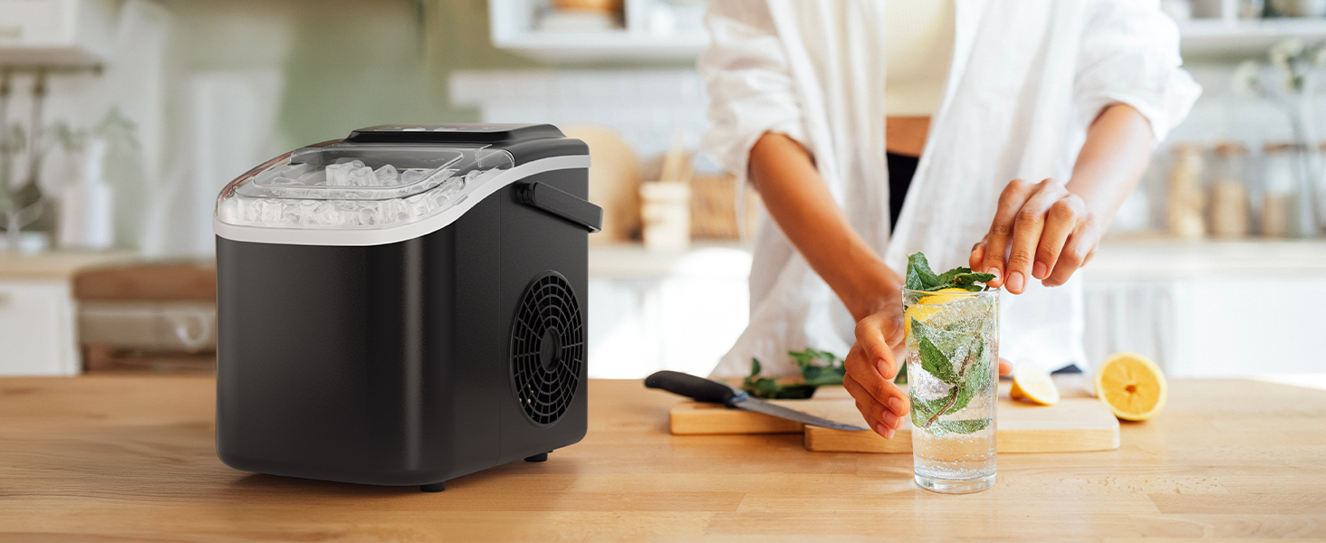 Машина для приготування льоду 12 кг/24 год, компактна модель 1,2 л, самоочищення, кошик/лопатка для льоду, 8 кубиків за 6-9 хвилин, для кухні/офісу/вечірки/дому/RV