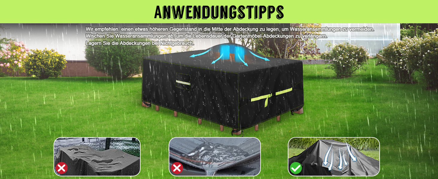 Накладка для садово-патіо меблів зимова, 420D Oxford, 250x150x90 см, водовідштовхуюча, UV-стійка, з вентиляційними отворами