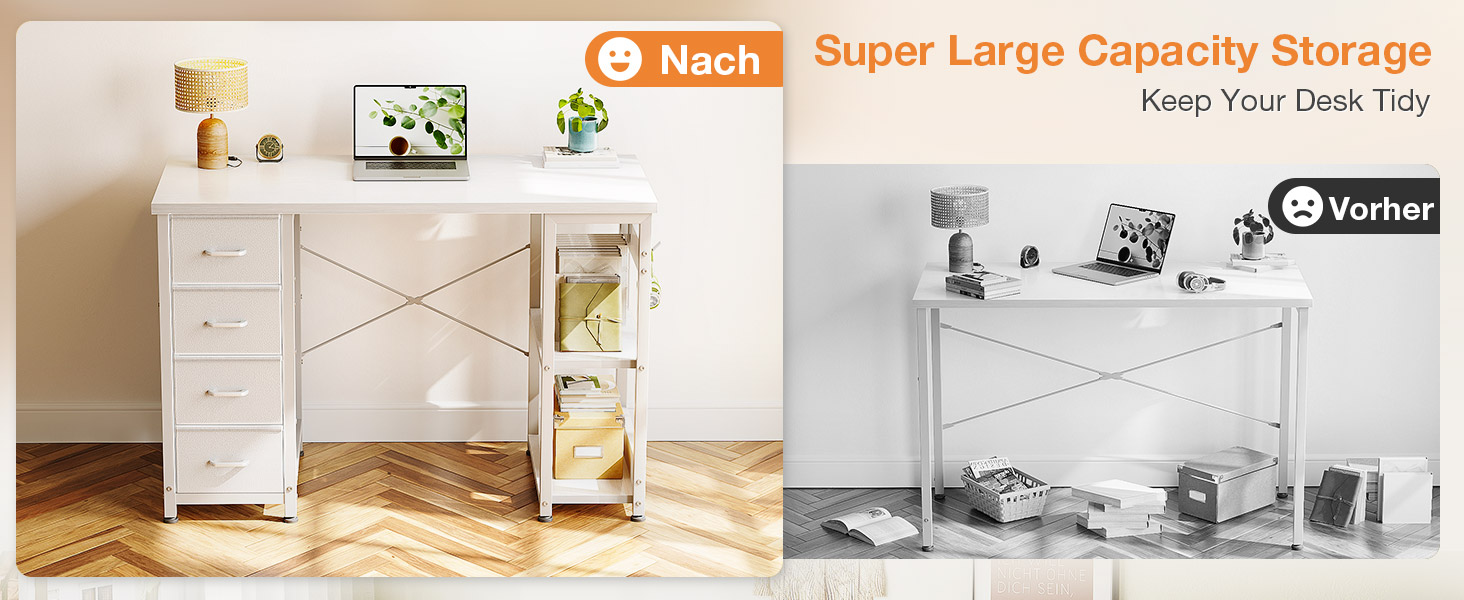 Компактний письмовий стіл Coleshome з 4 шухлядами, 100x40 см, з полицями, для офісу, кабінету, спальні