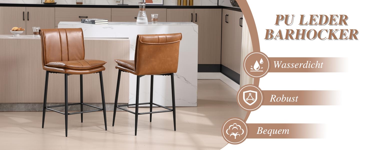 Набір з 2 барних стільців Chairus з PU шкірою, без підлокітників, для кухні, барної стійки, вітальні (зелений, коричневий)