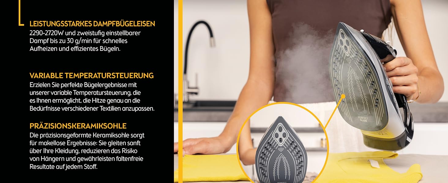 Пароочисник TZS First Austria I 2290-2720W | Керамічна підошва, Самоочищення, Вертикальний пар, Anti-Kalk, Сухе прасування, 0.3л резервуар, 1.2 кг | Чорний/Білий