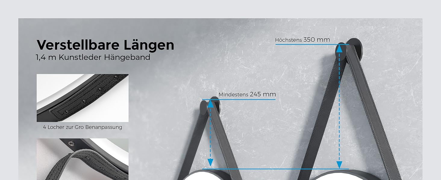 Круглий дзеркало для ванної кімнати з підсвічуванням 60см, LED дзеркало з регулюванням яскравості, сенсорне керування, чорна рама, знімна стрічка, 6500K (холодне світло)