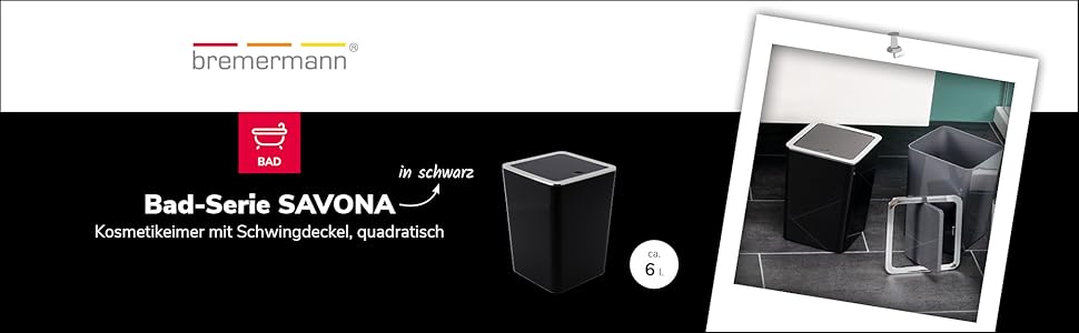 Косметичне відро для ванної кімнати bremermann серії Savona з відкидною кришкою, пластикове відро для ванни, 5,5 літра (чорне, кутове)