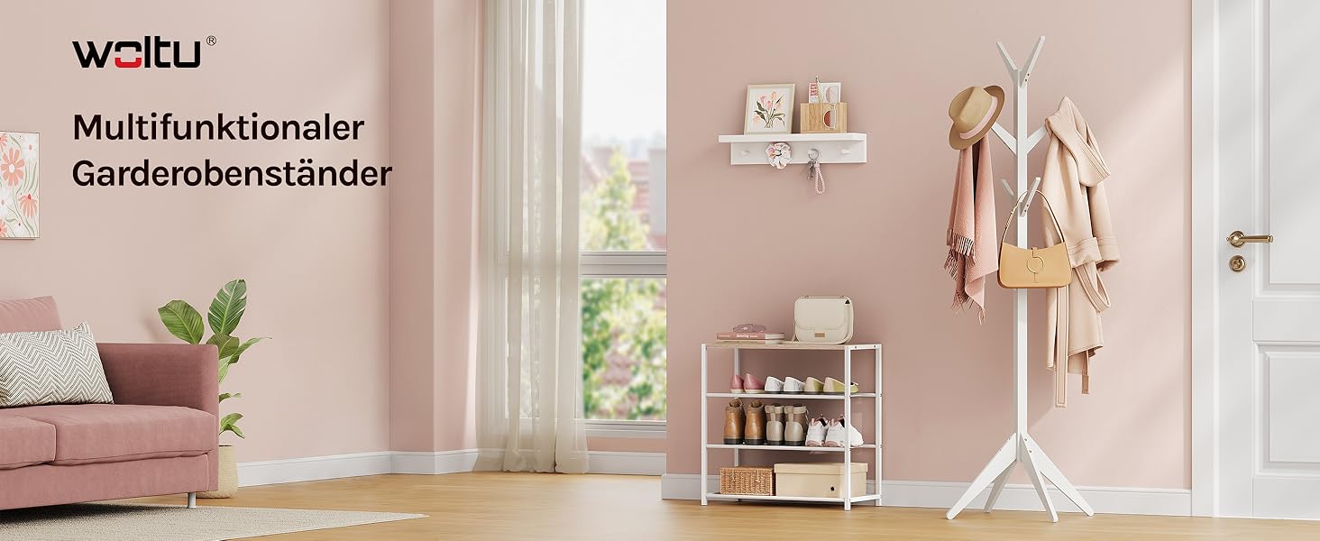 Вільхува Kleiderständer - дерев'яний вішак для одягу з 8 гачками, 180 см (білий)